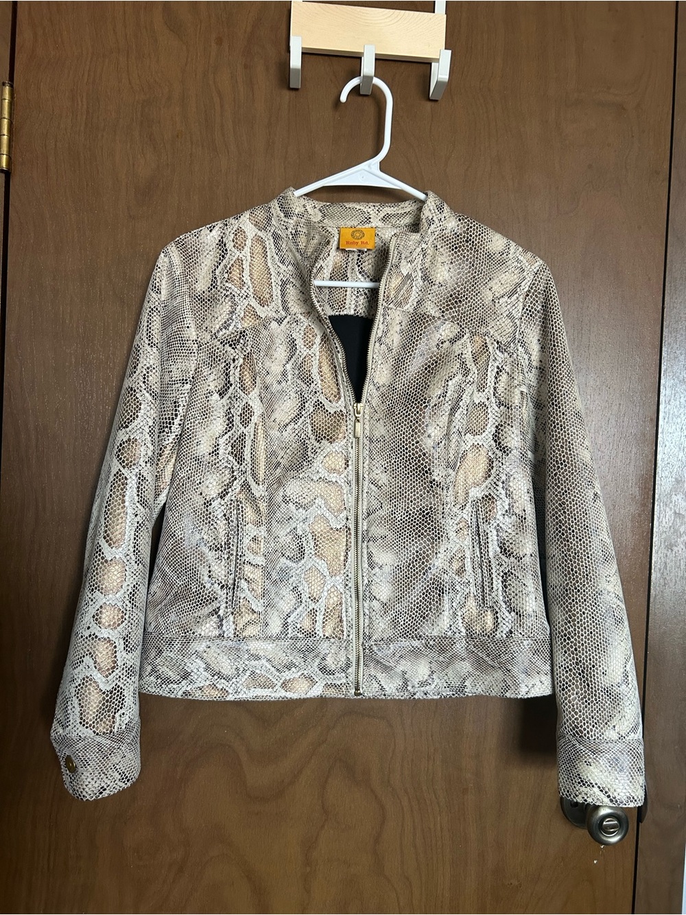 Ruby Rd. Neutral Snake-Print Zip Jacket